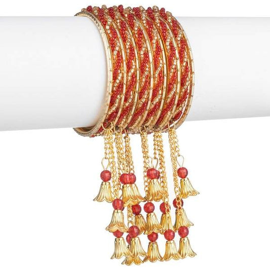 Gold & Red Color Gold Plated Metal Latkan Bangles Set