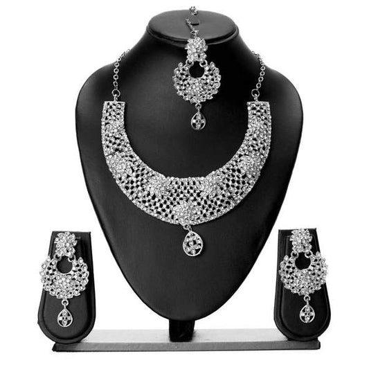 Beautiful Traditional Necklace set for Women and Girls (Silver-Plated)