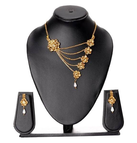 Gleaming Elegance Alloy Golden Traditional Necklace Set