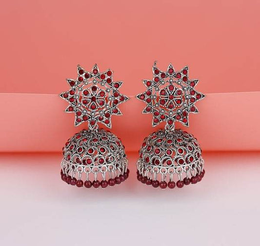 Maroon Color Handcrafted Antique Oxidized Earrings