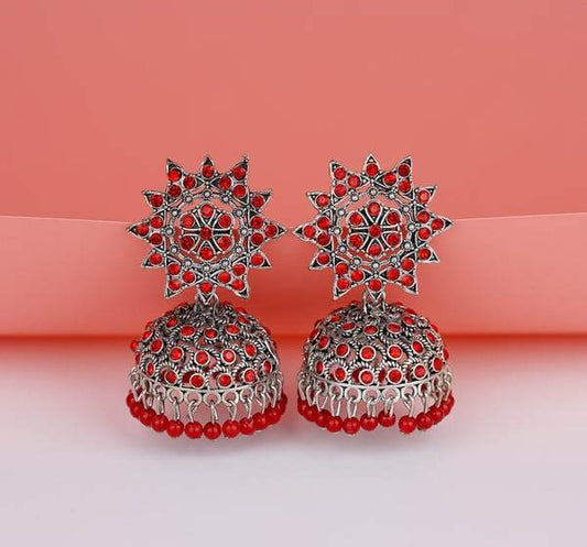 Red Color Handcrafted Antique Oxidized Earrings