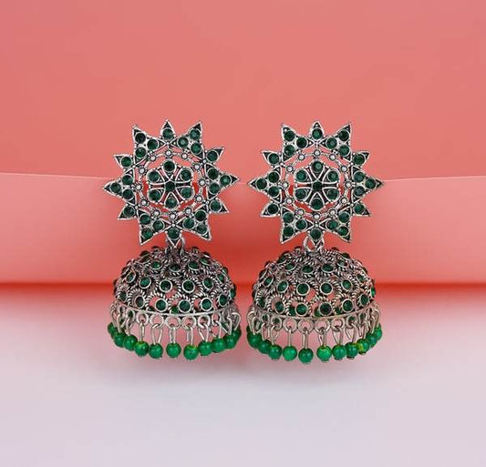 Green Color Handcrafted Antique Oxidized Earrings