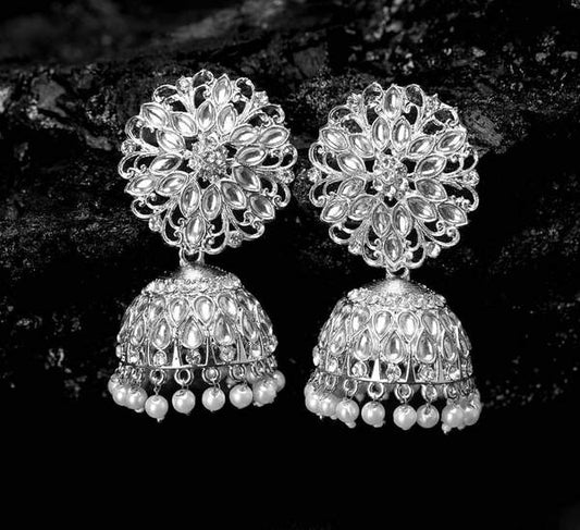 Traditional Style Silver Jhumkas Earrings
