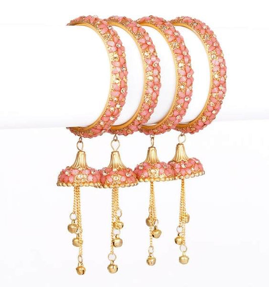 Pink Color Wedding Festive Latkan Bangles Set for a Touch of Elegance