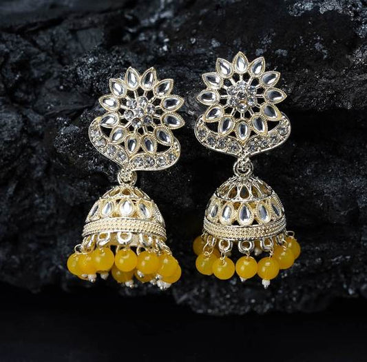 Jhumka Earrings for Party Wear Stone Jhumki Yellow Color