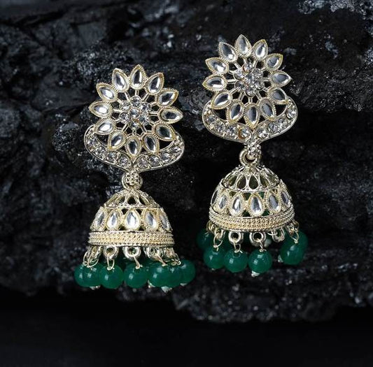 Jhumka Earrings for Party Wear Stone Jhumki Green Color