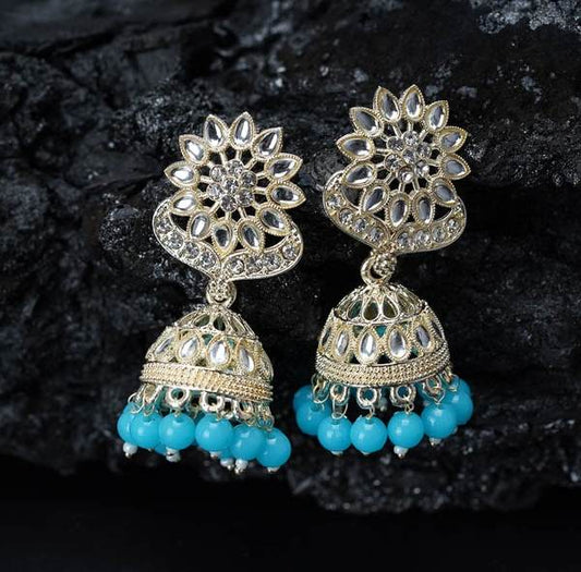 Jhumka Earrings for Party Wear Stone Jhumki Surf Color