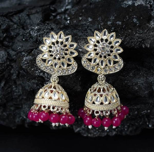Jhumka Earrings for Party Wear Stone Jhumki Rani Color
