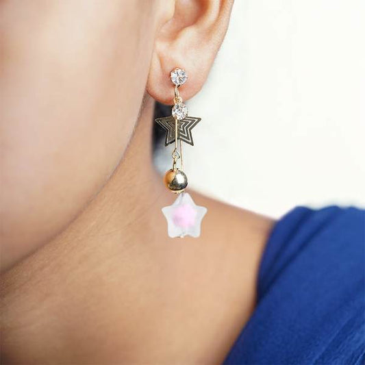 Stunning Pink & Silver Color Long Earrings for Fashionable Party Look