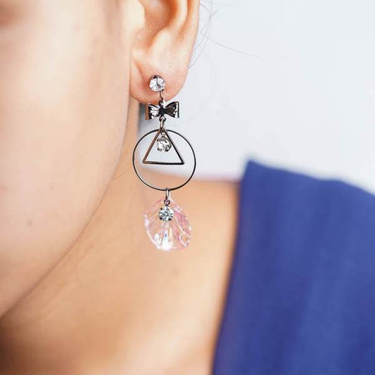 Black & Pink Color Light weight Stone Drop Earring for Women
