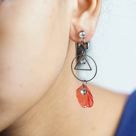 Black & Red Color Light weight Stone Drop Earring for Women