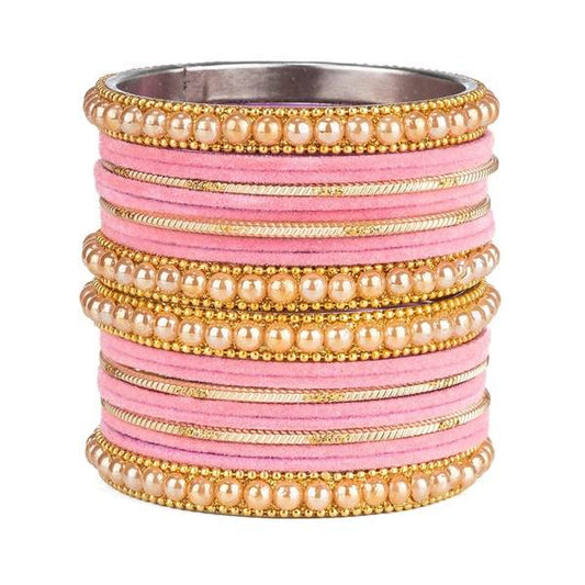 Artificial Gold Plated Pink Color Bangle Set for Women and Girls