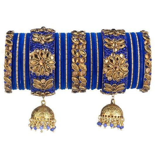 Gold and Blue Color Fancy Latken Bridal Chura for Women